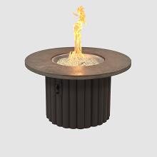 42" Reverie Round Gas Fire Pit Table with Smokey Oak Supercast Top & Brown Base