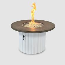 42" Round Gas Fire Pit Table with Smokey Oak Supercast Top & White Base