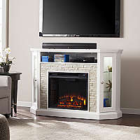 52.25" Redden Corner Convertible Electric Media Fireplace - White Faux Stone 52.25" Redden Corner Convertible Electric Media Fireplace - White Faux Stone